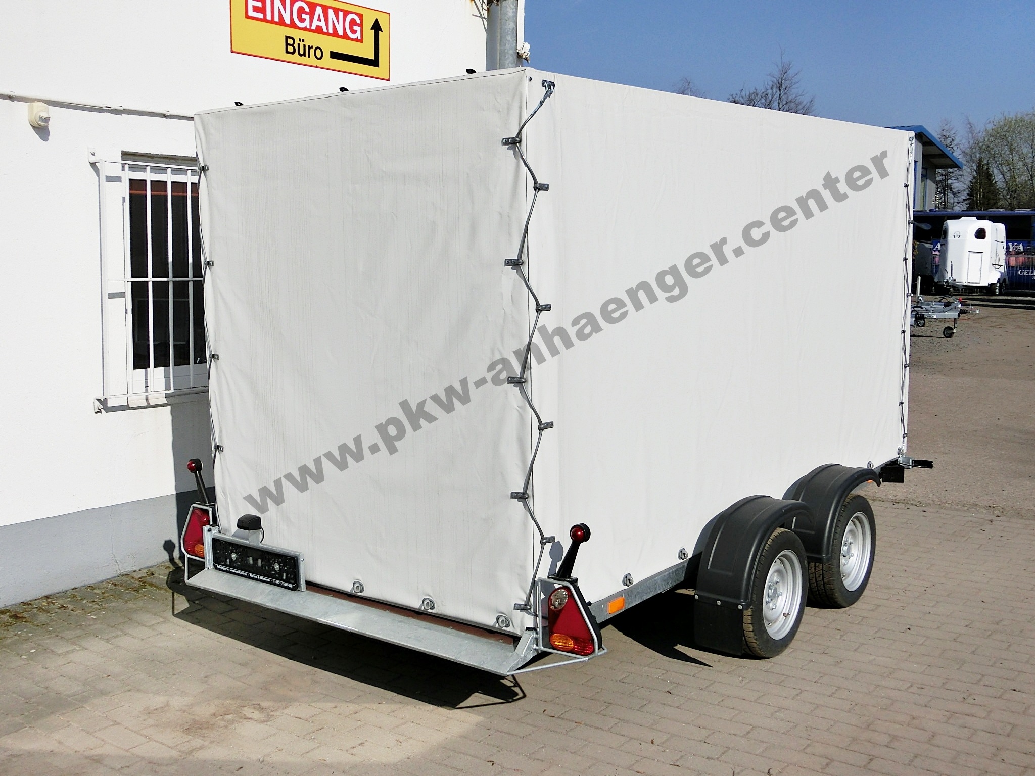 a-VE-2500-340x160x180-Bordw-35cm-PG-hellgrau-3 Planenanhänger Vezeko Husky Car 2,7t 395x186x180cm Absenkanhänger Tandem